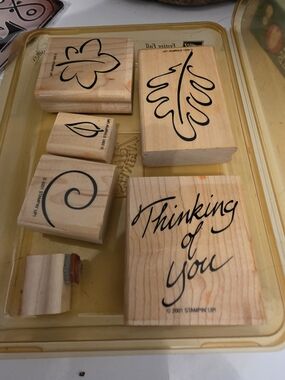 Stampin' Up! Wood-Mounted Leaf & Sentiment Stamp Set in Natural Wood and Black